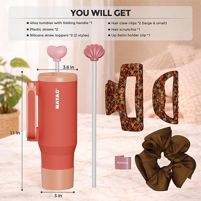 NAYAD 40oz Travel Tumbler with Handle and Straw|Cup Holder Friendly Insulated - Image 5