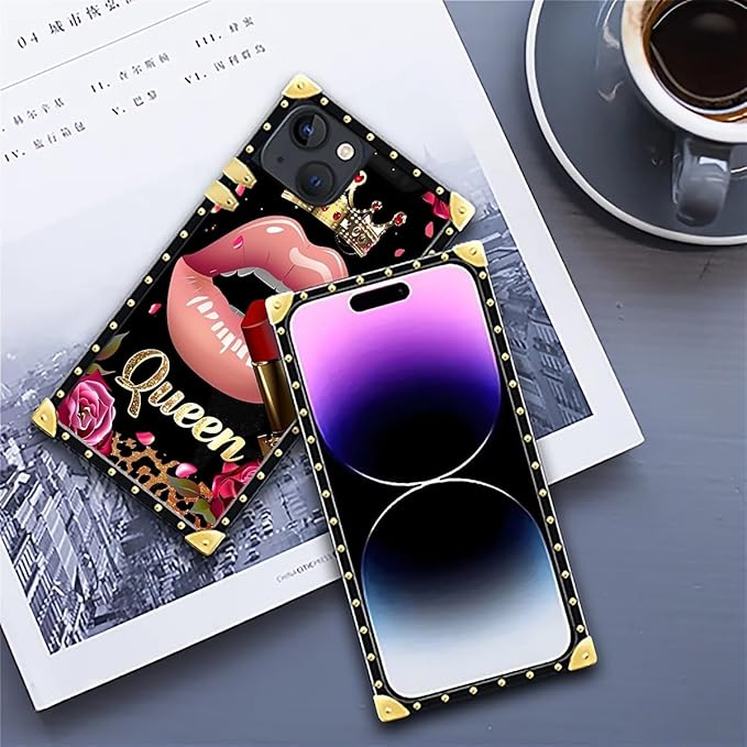 Compatible with iPhone 14 Case, Glitter Red Rose Queen Leopard Lipstick Luxury - Image 6