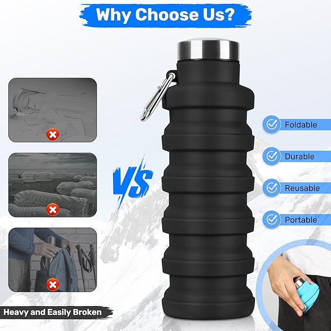 Collapsible Water Bottle, 16oz Portable Reusable Silicone Water Bottle - Image 4