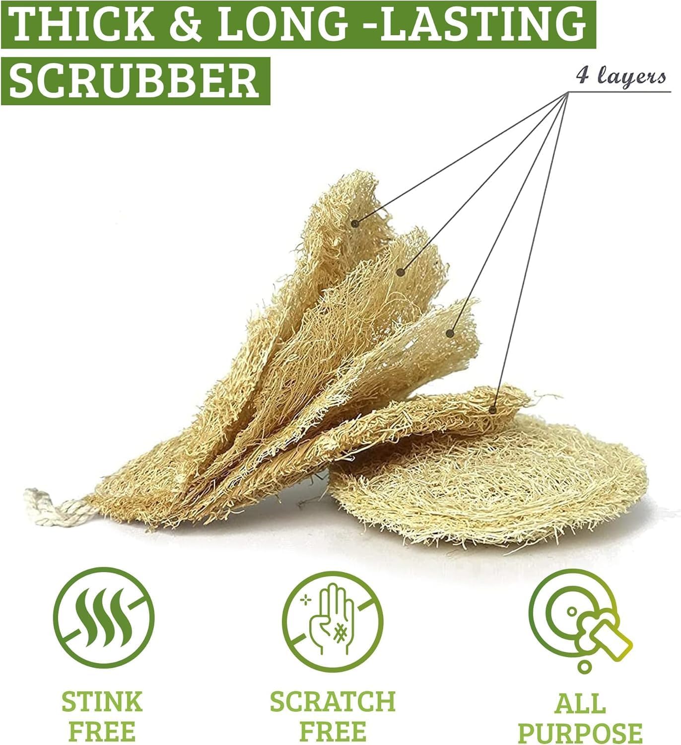 Natural Loofah Dish Sponge (Pack 10) - Vegetable Scrubber for Kitchen - 100% Biodegradable Compostable Dishwashing Scouring Pad, Zero Waste Plastic Free Eco Friendly Sustainable