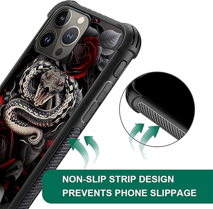 for iPhone 15 Pro Case, Entwined Rose Snake Pattern Graphic Design Girl Boy - Image 6