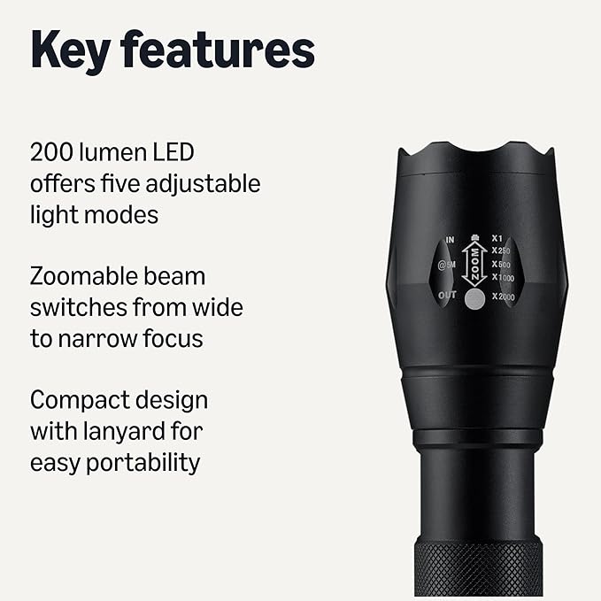 Amazon Basics Handheld LED Flashlight, 200 high Lumen flashlights Adjustable - Image 2