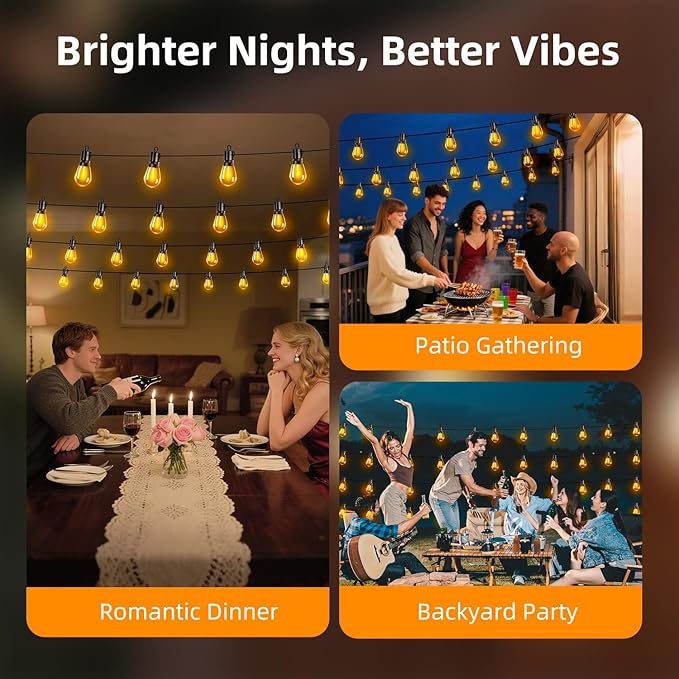 Outdoor Patio String Lights 200ft: S14 LED Shatterproof Bulbs 3 Modes Button - Image 7