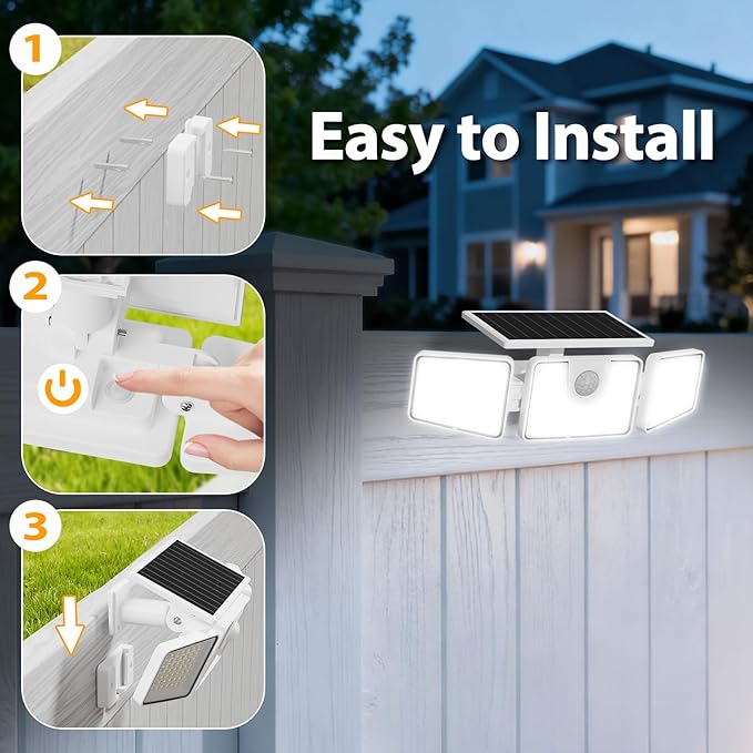 INCX Solar Lights Outdoor with Motion Sensor, 3 Heads Security Lights Solar - Image 5