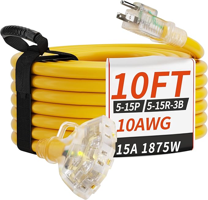PlugSaf 10 FT 10 Gauge Outdoor Extension Cord by PlugSaf