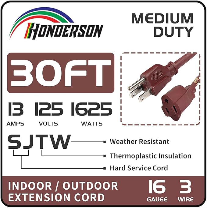 30FT Brown Outdoor Extension Cord-16/3 SJTW Durable Extension Cord - Image 2