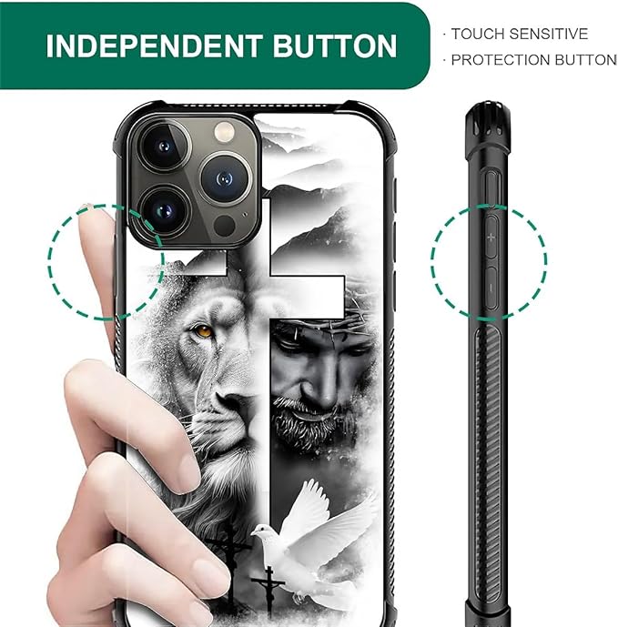 for iPhone 16 Pro Max Case, Lion Cross Jesus Christ Dove Pattern Graphic Design - Image 4