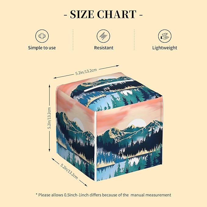 Tissue Box Cover Square, Abstract Mountains and Trees Tissue Box Holder - Image 2