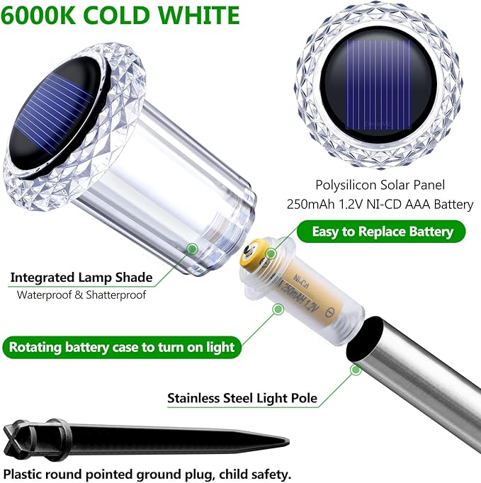 DenicMic Solar Lights Outdoor 15 Pack Waterproof 6000K Cold White LED Stainless - Image 2