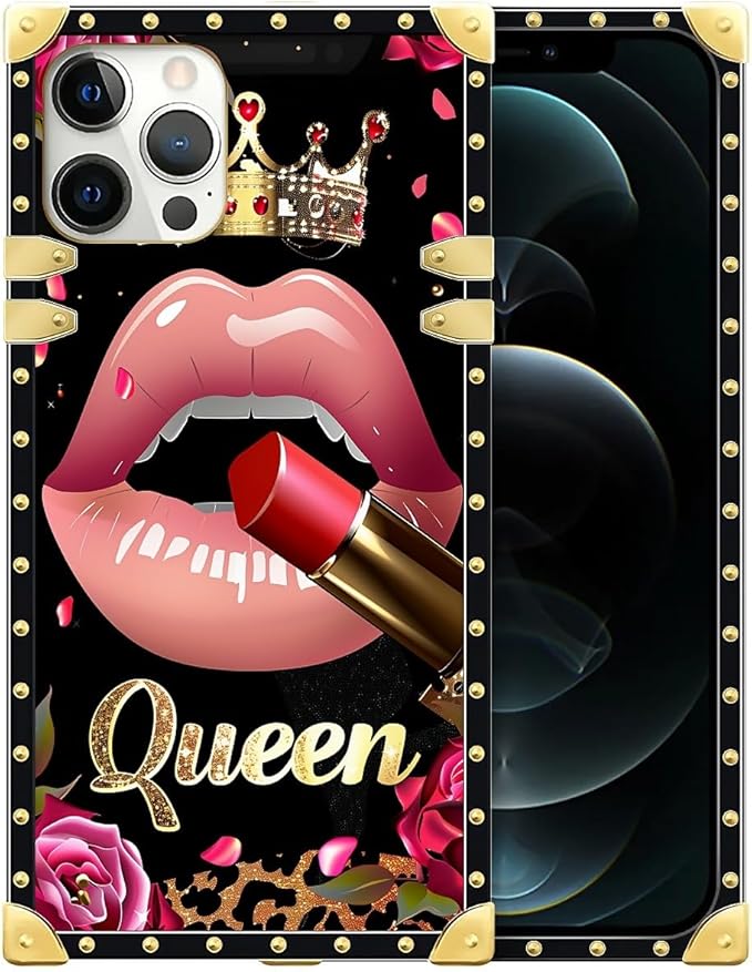 Compatible with iPhone 12 Pro Max Case, Glitter Red Rose Queen Leopard Lipstick by Unknown
