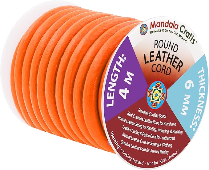 Mandala Crafts Round Genuine Orange Leather Cord by MandalaCrafts
