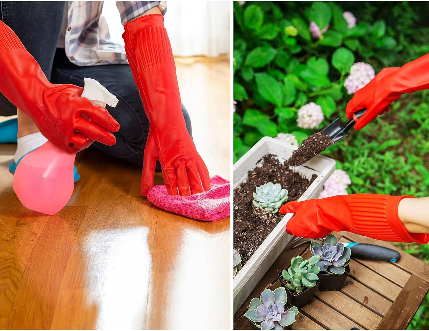 Vgo... 10-Pairs Reusable Household Gloves, Long Sleeve, Thick Latex for Kitchen, Cleaning, Washing, Working, Painting, Gardening, Pet Care (Size M, Red, RB2143)