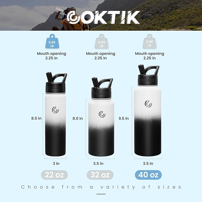 COKTIK 40oz Sports Water Bottle, Stainless Steel Water Bottle - Image 2