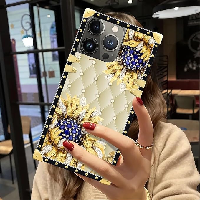 Compatible with iPhone 12 Pro Max Case, Sunflower Diamonds Leather Luxury - Image 6