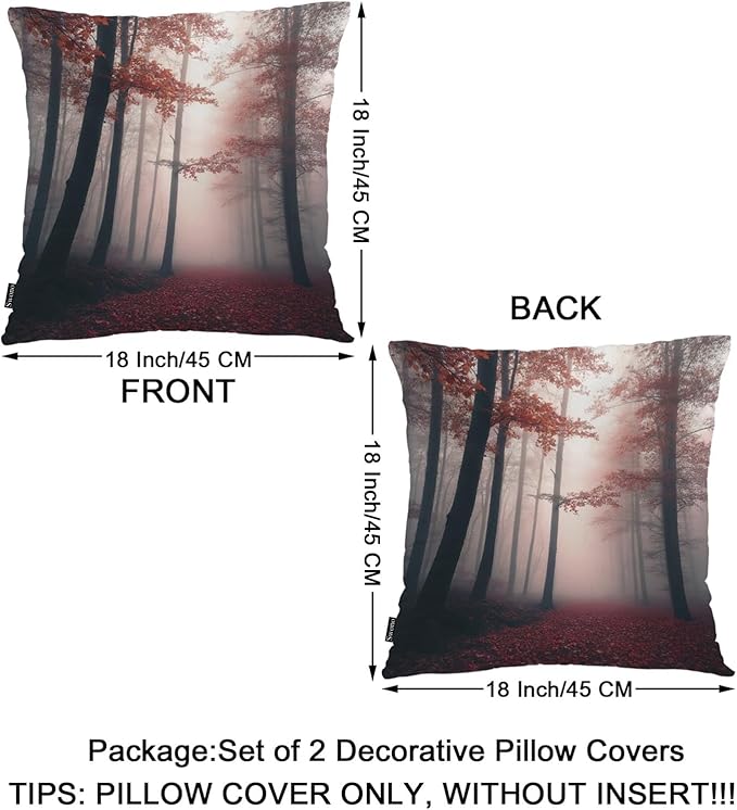 Swono Foggy Forest Throw Pillow Cases Pack of 2, Misty Autumn Tree Woods - Image 6