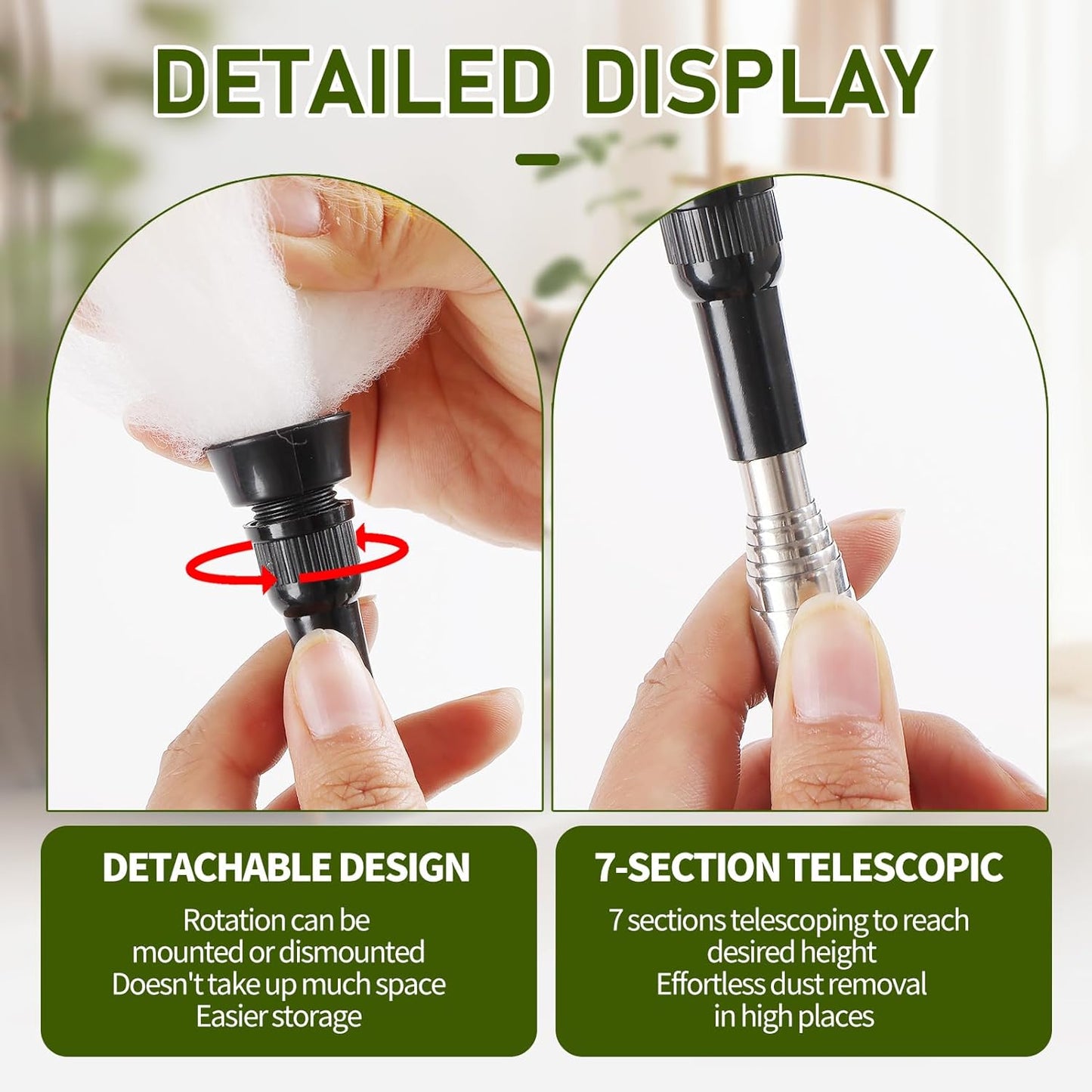 Extendable Lambswool Duster 25-64" Retractable Telescopic Handle Removable Head Multi-Surface Cleaning Tool for Ceiling Fans, Windows, High Walls, and Hard-to-Reach Areas (2pcs)