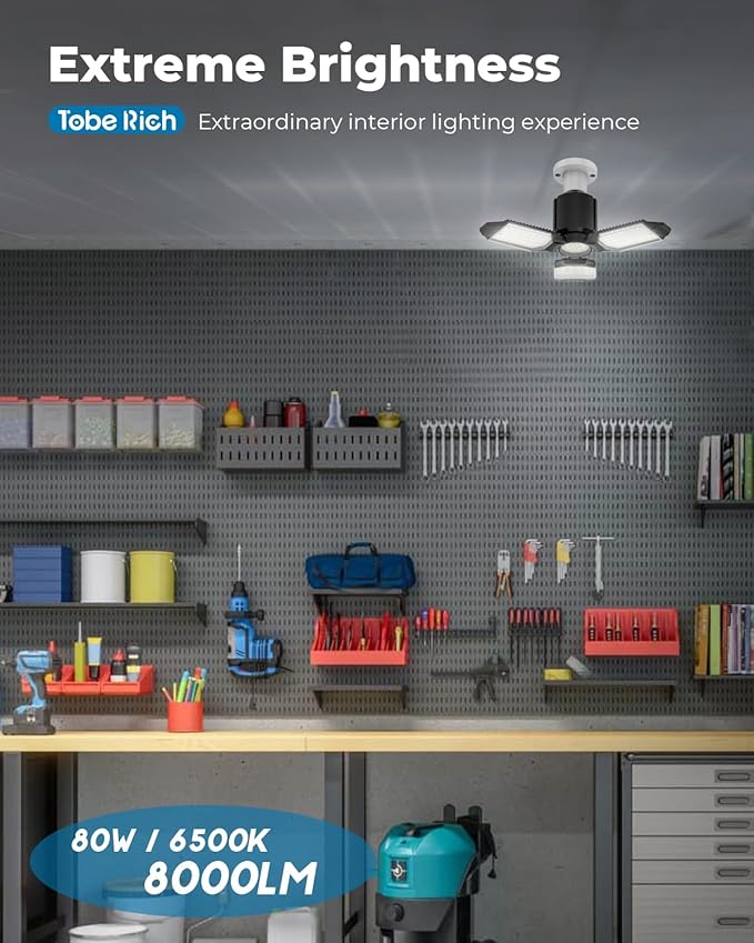 toberich LED Garage Light Bulbs 4 Pack, 8000LM Shop Lights - Image 2