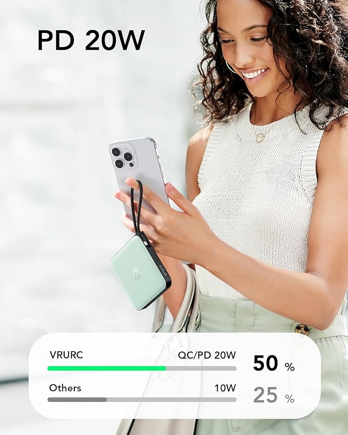 VRURC Portable Charger with Built-in Cable, 10000mAh 22.5W Fast Charging USB C - Image 4