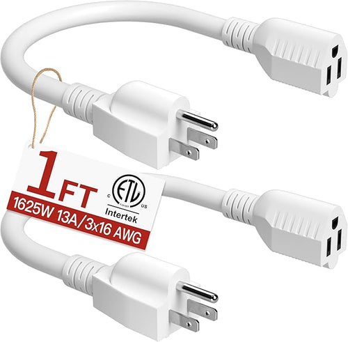 16/3 Short Extension Cord 1 FT 2 Pack, Indoor 3 Prong Power Cable, Suitable by Skrizcable
