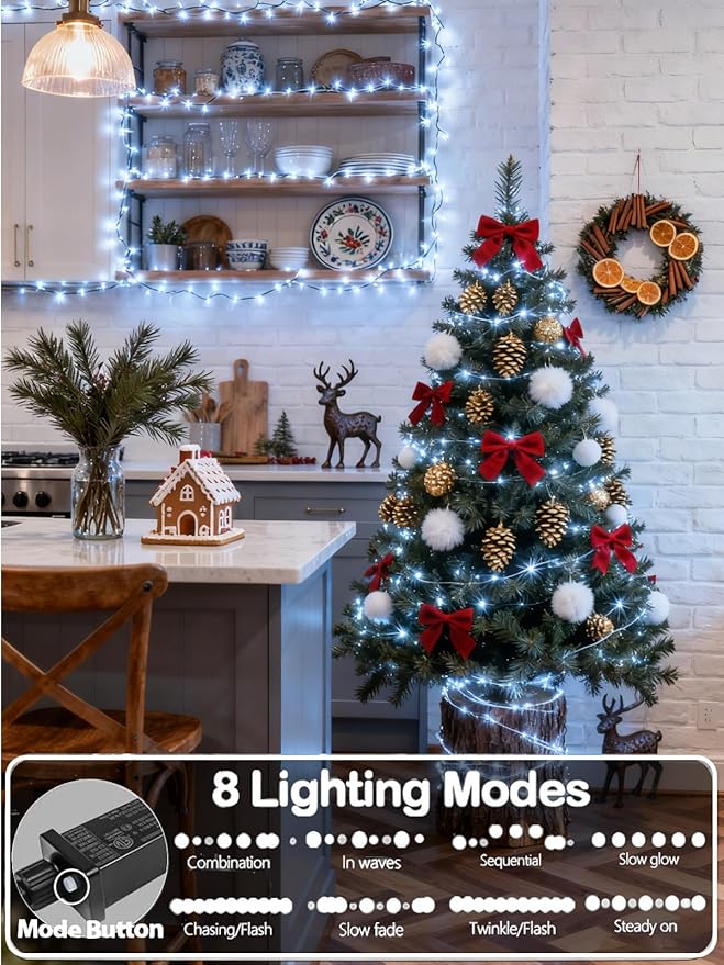 YIQU White 82FT 200 LED Christmas String Lights Outdoor/Indoor, Fairy String - Image 2