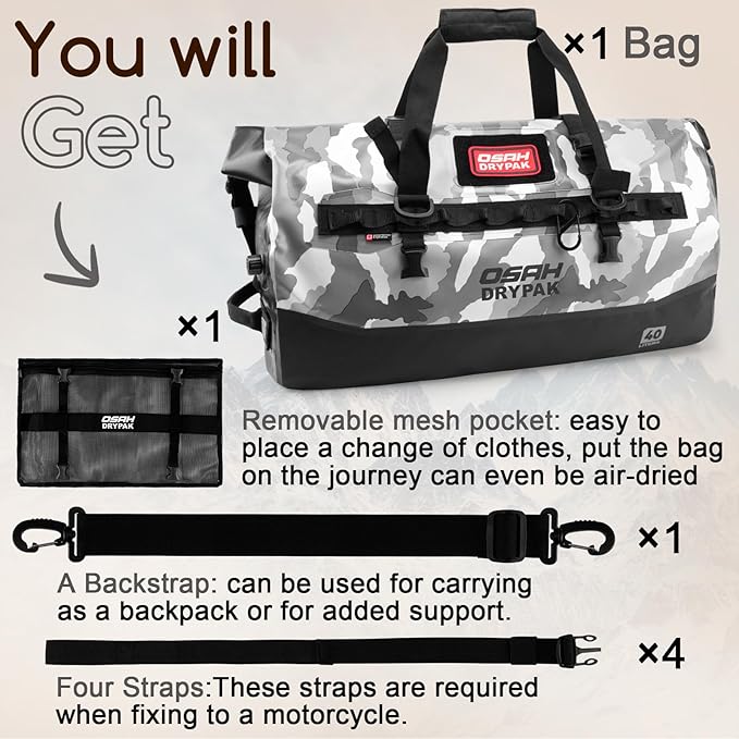 OSAH DRYPAK Waterproof Duffel Bag 25L/40L/60L – Heavy-Duty Motorcycle Tail Bag - Image 8