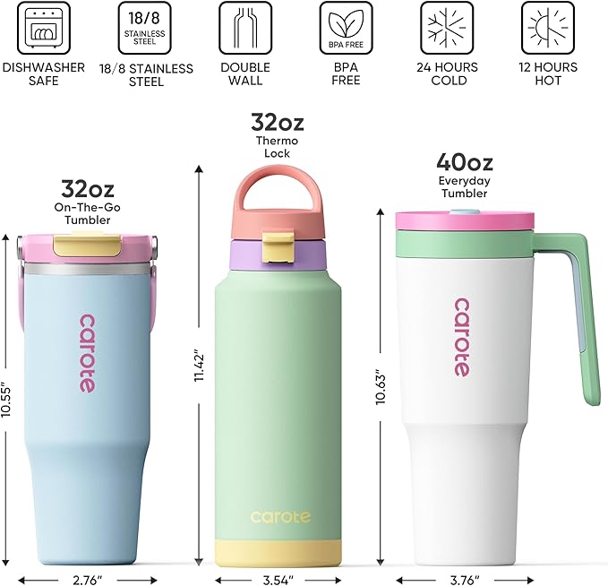 CAROTE 3-Pack Insulated Stainless Steel Water Bottles - Image 2