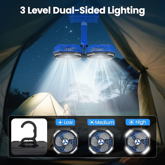 Dual Head Portable Rechargeable Fan 20000mAh Battery Powered Camping Fan - Image 4