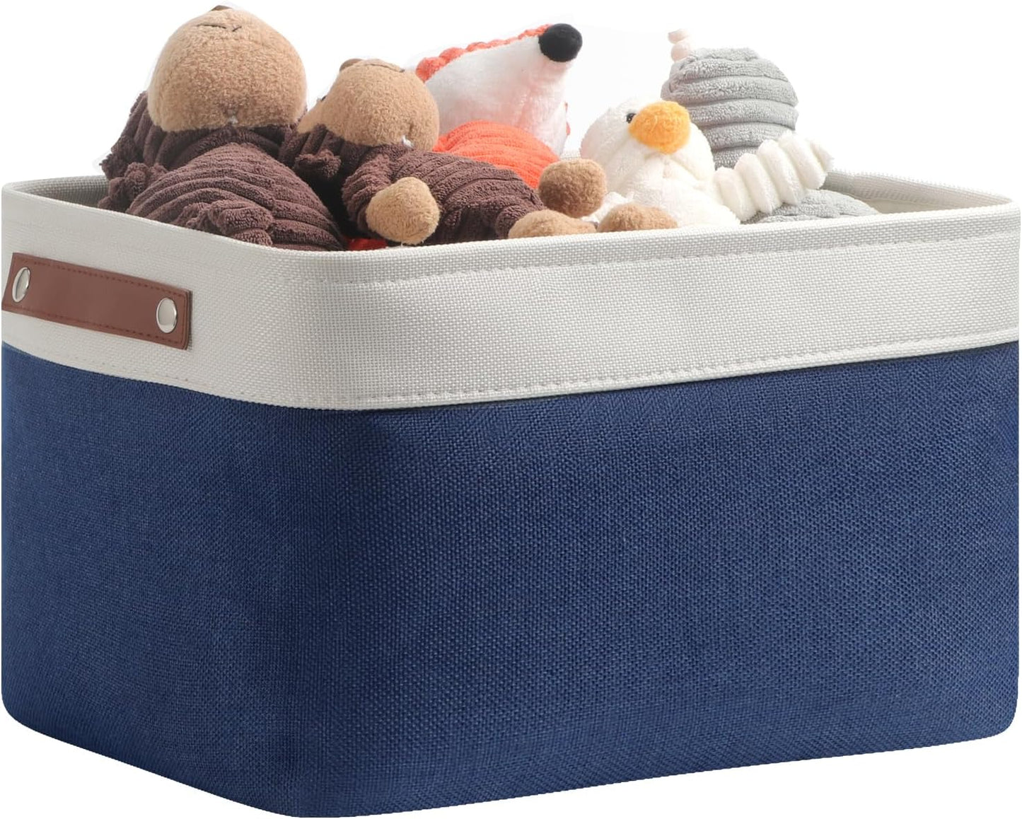 DULLEMELO Fabric Storage Basket for Closets,15x11x9.5 inch Foldable Storage Basket Bin with Handles for Office, Closet,Bedroom (White&Blue,1 Pack)