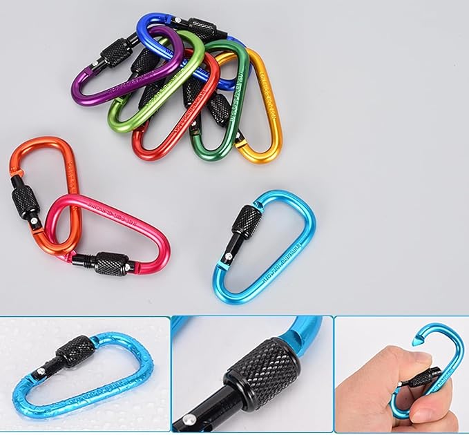 10 Pack Aluminum D Ring Key Rings Hiking Clips Locking Carabiner - Image 6