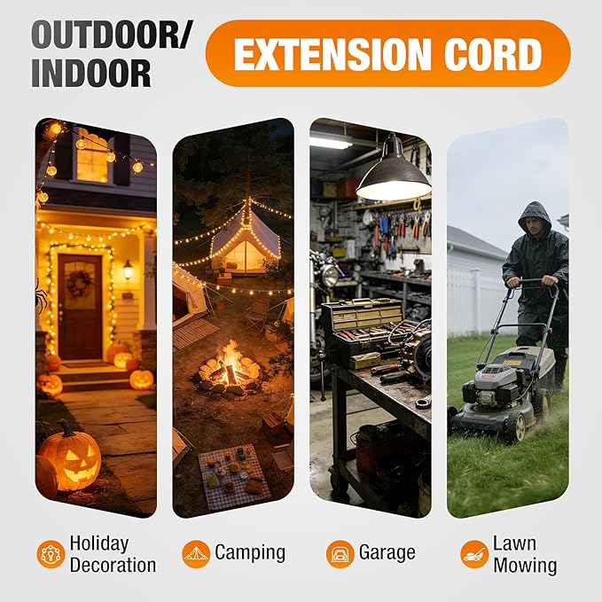 Outdoor Extension Cord 100 FT Waterproof, 12/3 Gauge Heavy Duty 3 Prong Power - Image 8