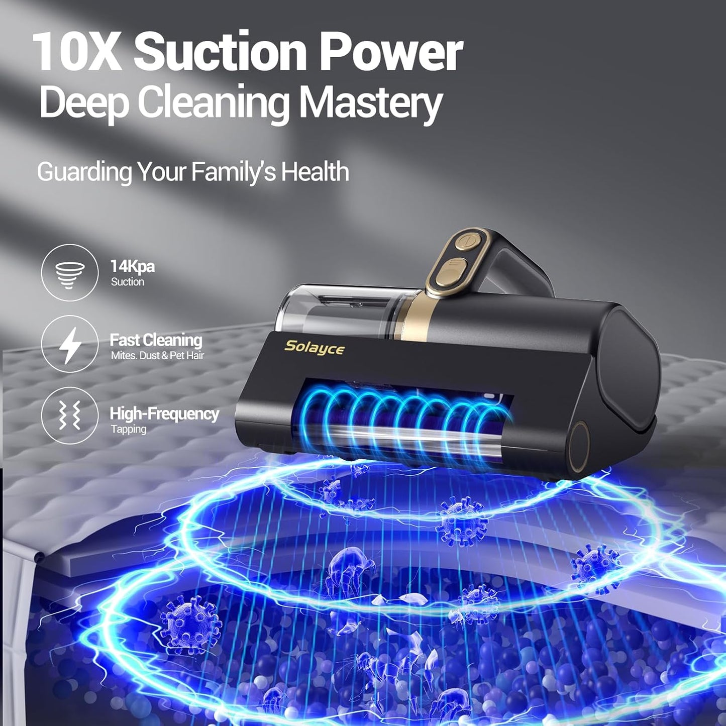 Bed Vacuum Cleaner, 16Kpa Suction 500W Powerful Double Cup Mattress Cleaner, Mattress Vacuum Cleaner with Dust Sensor, Ultrasonic & Heating Tech, HEPA Filter（Corded）