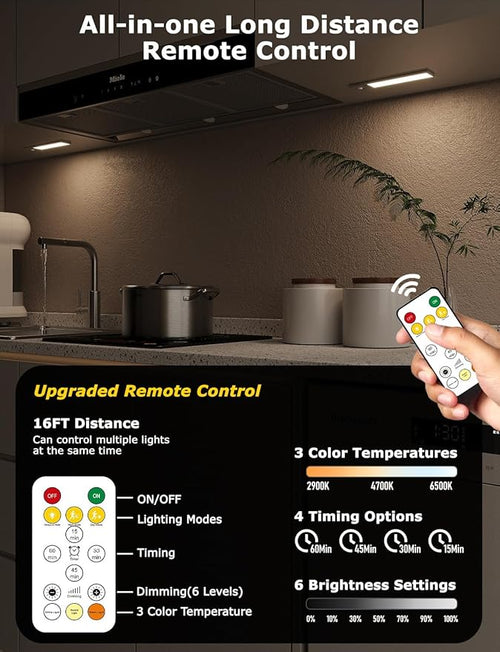 8" Ultra-Thin Under Cabinet Lighting Wireless, Aluminum Alloy Under Counter - Image 2