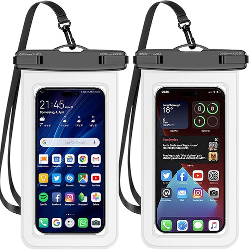 2 Pack White Universal Waterproof Phone Pouch, Large Phone Waterproof Case Dry by Famoby