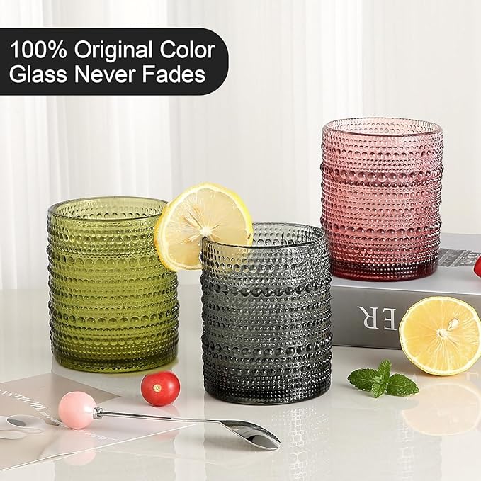 KMIGRUAN Colored Hobnail Drinking Glasses Set of 6, 12oz Vintage Kitchen - Image 5