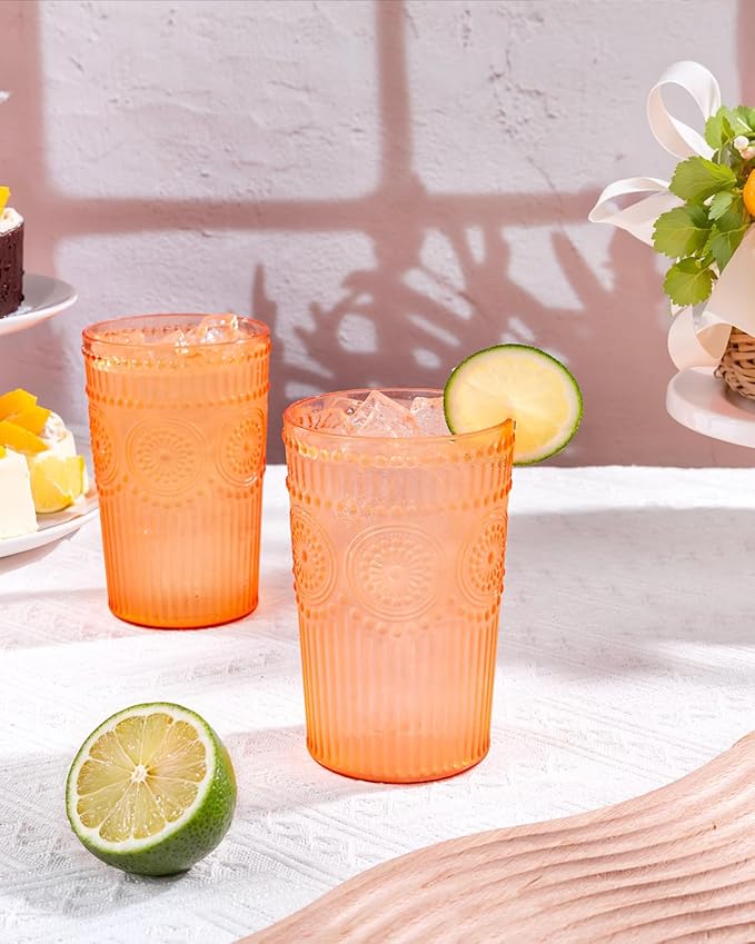 Ciaell 12 Pack Romantic Plastic Water Glasses - 14 Oz Amber Vintage Drinking - Image 7