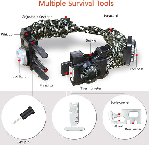 20 in 1 Survival Paracord Bracelet Adjustable Gear Kit - Image 2
