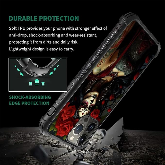 for iPhone 16 Pro Case, Day of The Dead Halloween Woman Pattern Graphic Design - Image 7