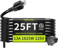 16/3 Black 25 FT Extension Cord, Indoor Extension Cord by Seeklyze