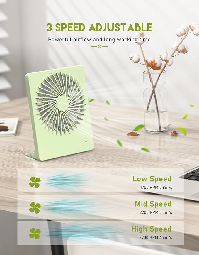 Zuvas Desk Fan Battery Operated Fan Rechargeable 180°Tilt Folding Personal Fan - Image 3