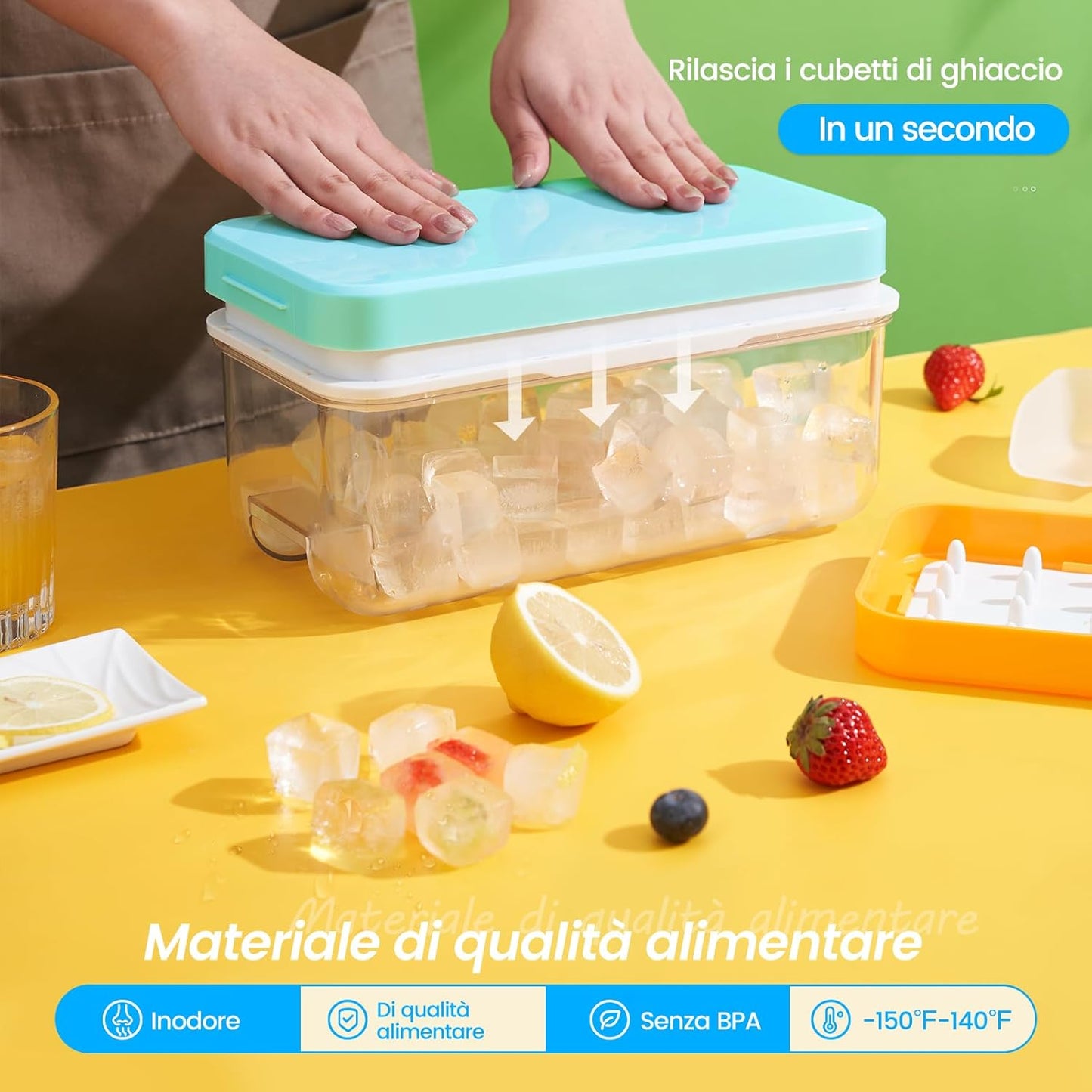 Ice Cube Tray with Lid and Bin, 32 pcs Ice Cubes Molds, Ice Trays for Freezer, Ice Cube Tray Mold, with 1 tray, Ice Freezer Container, Spill-Resistant Removable Lid & Ice Scoop, for Whiskey,Cocktail