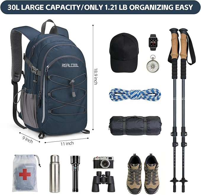 RealCool Hiking Backpack for Men Women, 30L Lightweight Waterproof Travel - Image 2
