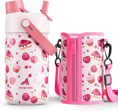 12 oz Insulated Water Bottle for Kids: 2-in-1 Straw Spout Lid, Spill-proof by POWCAN