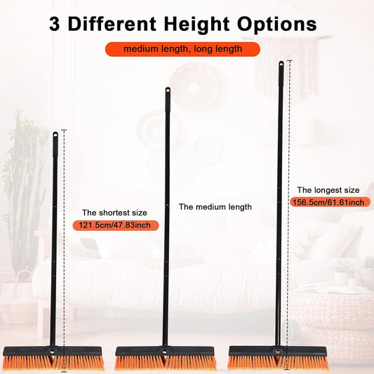 Zhehao 6 Pack 18 Inches Push Broom Outdoor, Multi Surface Garden Brush Broom with Adjustable 63" Long Handle for Deck, Driveway, Patio, Warehouse, Garage, Yard, Concrete Floor Cleaning (Orange)