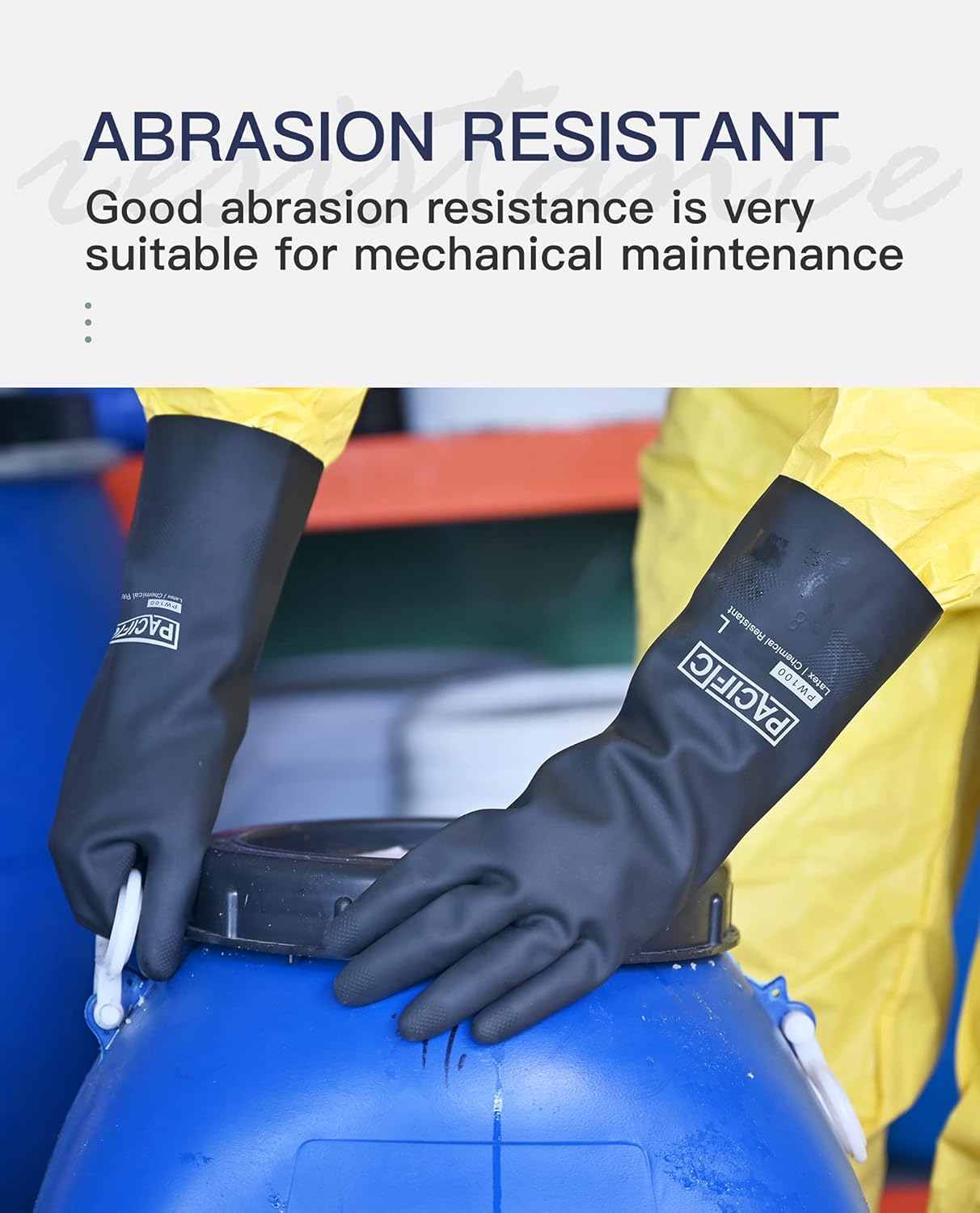 PACIFIC PPE 2 Pairs Chemical Resistant Gloves, Heavy Duty Industrial Rubber Gloves, Resist Acid, Alkali and Oil, 12.6", Large