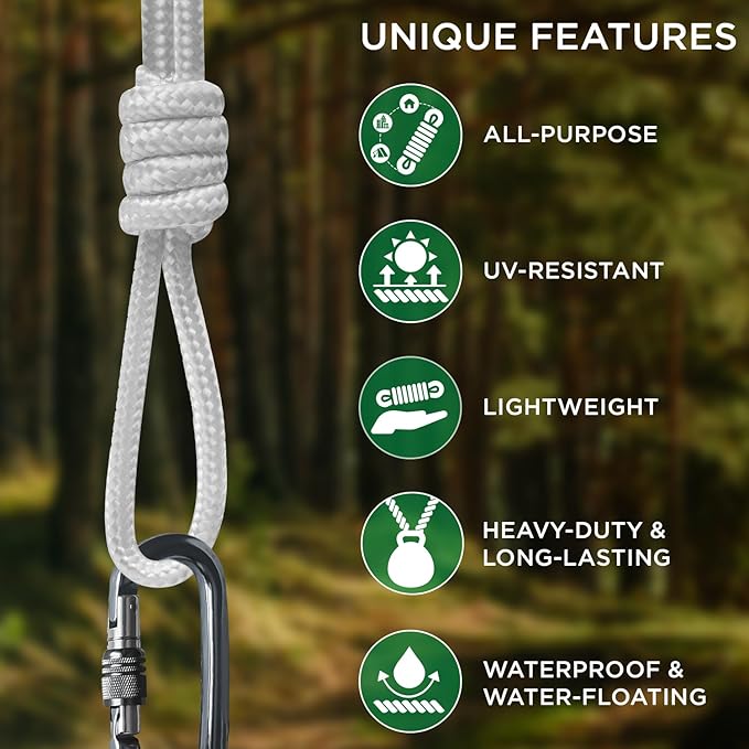 TECEUM Rope – 150 Feet x 1/4 Inch – White – Strong All-Purpose Utility Rope – - Image 4