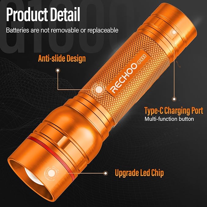 Rechargeable Flashlights High Lumens, G1000 Super Bright Flash Light Orange - Image 4