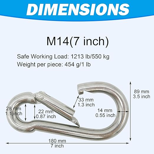 304 Stainless Steel Carabiners -7 inch Heavy Duty, Durable & Rust-Free Clips - Image 3