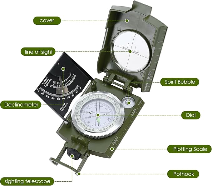 Compass, Outdoor Military Waterproof Lens Sighting Compass, High Precision - Image 2