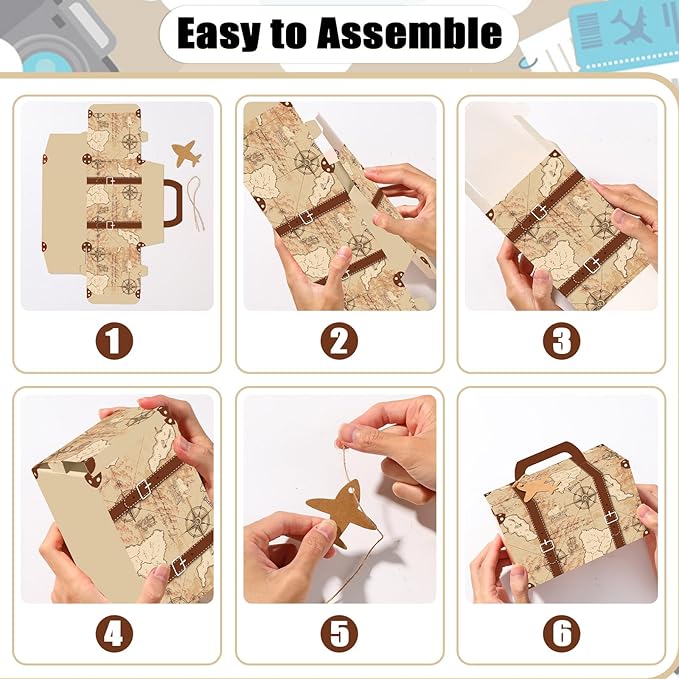 12Pcs Large Suitcase Party Favor Boxes Travel The Map Paper Treat Box - Image 4