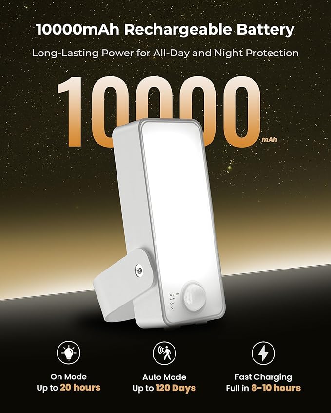 Motion Sensor Outdoor Light, 10000mAh Rechargeable Battery Operated Outdoor - Image 3
